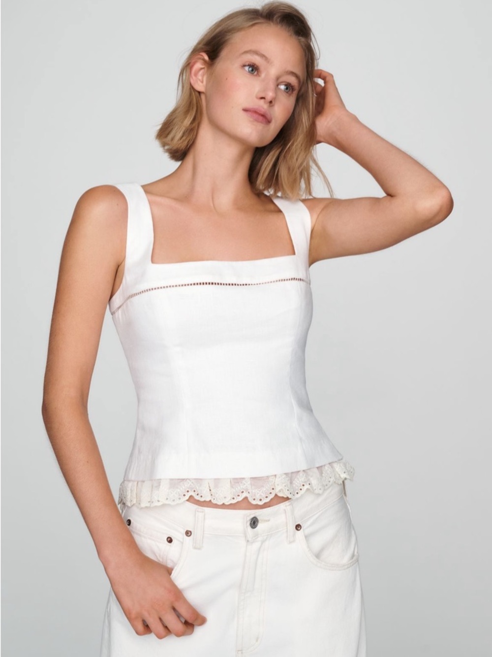 Reformation NANETTE 100% LINEN TANK New! Linen Square-Neck Camisole w Eyelet Hem